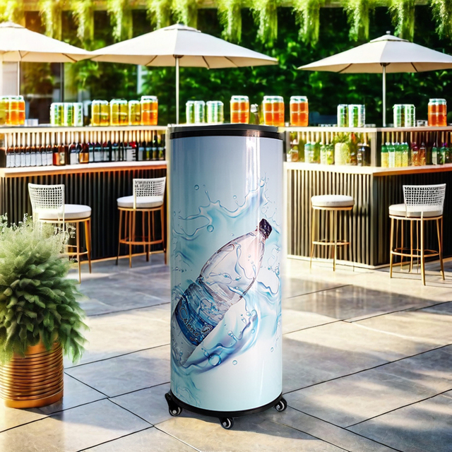 Meisda SC77Y 77L Refrigerated Supermarket Equipment Round Barrel Beverage Cooler With Wheels