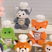 Peluche renard chef mignon, poupée mascotte animale douce pour filles, pendentif de sac