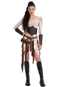 Disfraz de Guerrero Vikingo para Mujer Adulta, Conjunto de Vestido con Capucha Vintage de Poliéster para Halloween, Cosplay y Fiestas - Product Image 4