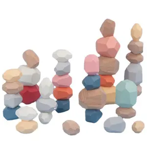 Commiki 36pcs Montessori Empilhamento De Madeira Pedras De Pedra Pré-escolar Educacional Aprendizagem Brinquedos Crianças Brinquedos De Pedra De Madeira