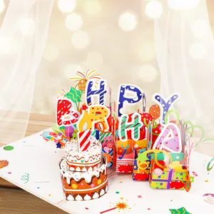 Winpsheng Creative Design Blowable Candle Musical 3d Pop Up Card carte de voeux joyeux anniversaire