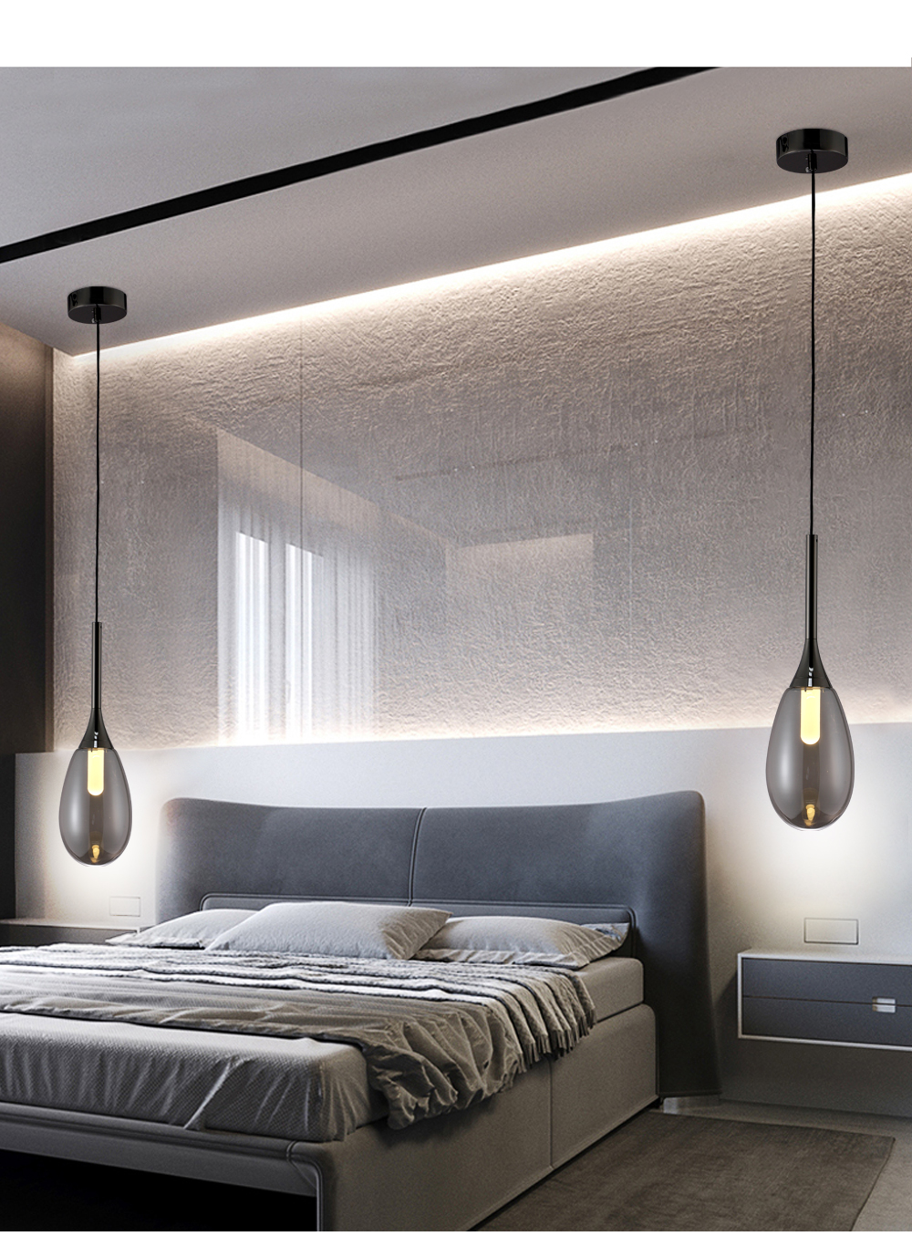 Nordic Crystal Chandelier 1-Light Bedroom Modern Linear Glass Pendant Light Dinning LED Pendant Lighting for Kitchen