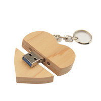 Flash Drive USB 2.0 Bentuk Hati Kayu Custom Logo Promosi 128GB Ramah Lingkungan Kayu Alami Kecepatan Tinggi Hadiah Perusahaan