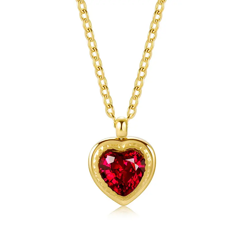 Red zircão pêssego coração colar aço inoxidável 14k banhado a ouro moda simples tridimensional coração em forma de clavícula cadeia