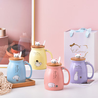 Tasse à café en céramique nordique avec couvercle écologique mignon dessin animé espagne tasse réutilisable bureau Couple tasse pour la vente en gros de la conception de chat
