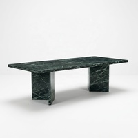 Table à manger en marbre vert italien de luxe, 6 places, rectangulaire, table à dîner en pierre naturelle pour hôtel, villa, appartement, salon