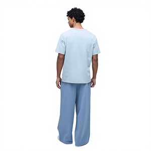 Wholesale Custom <b>Men</b> Oversized Baggy Sweatpants Wide Leg French Terry Gym Joggers with Striped Flare Straight Leg Pants - Product Image 3