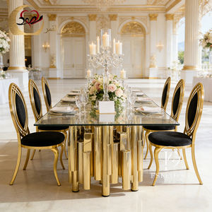 Luxurious Gold Stainless Steel Large Glass Dining <b>Table</b> Romantic Elegant Modern Design for Home Furniture Kitchen Hotel Outdoor - Product Image 6