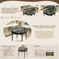 Comptoir de présentation de bijoux rond sur mesure, vitrine en verre trempé, ensemble de présentation de bijoux en velours, éclairage LED pour boutique de bijoux de luxe