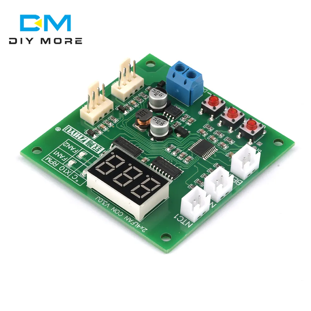 DC 12V 2 Channel 4 Wire Fan PWM Temperature Controller PC Fan Motor Speed Controller LED Digital Thermostat With NTC 10K Probe