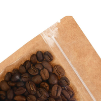 Sac en papier kraft brun en stock, pochette debout avec fermeture éclair sur le dessus et face avant transparente pour l'emballage des noix, des céréales et des fruits secs