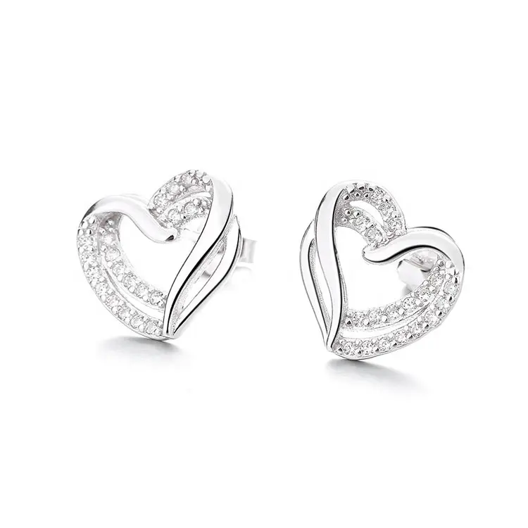 Pendientes Piercing plata de primera ley diseño corazón para mujer, aretes, plata esterlina 925, regalo de San Valentín