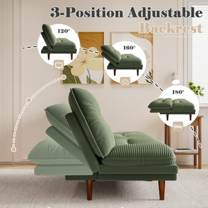Canapé-lit futon, canapé deux places futon avec dossier et accoudoirs réglables, canapé-lit avec cadre en bois pour bureau et appartement - Product Image 5