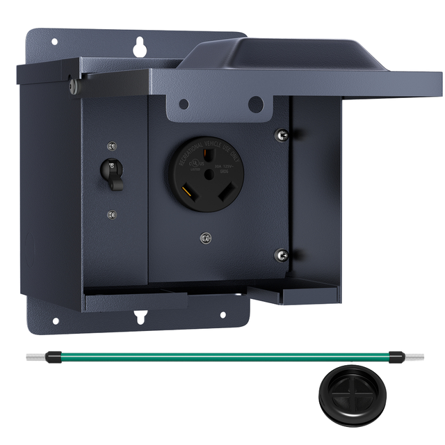 125V Weatherproof Nema TT-30R RV Receptacle Box 30 Amp RV Power Outlet with Lockable Electrical Breaker Auto