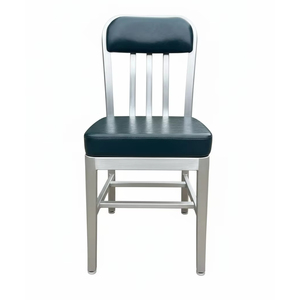 Sedia da pranzo in pelle Navy classica con struttura in alluminio moderno ed ecologico lucido per la casa soggiorno alberghi Cafs scuole - Product Image 1