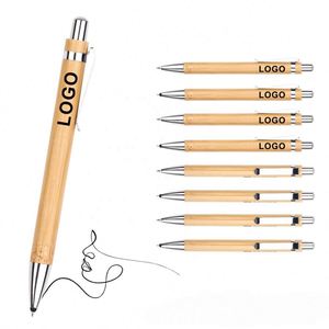 Custom 1mm Sustainable Writing Eco-Friendly <b>Bamboo</b> Pens, Wooden Retractable Ballpoint Pen - Product Image 1