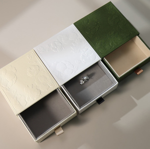 Luxury Emboss Floral Drawer Jewelry Box Custom Logo Paper Gift Box <b>Ring</b> Earring Necklace Jewellery Packaging Cardboard Boxes - Product Image 2