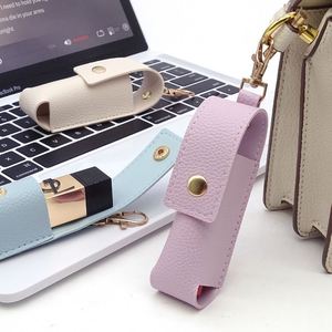 Pochette porte-rouge à lèvres en cuir PU pastel, étui portable pour baume à lèvres, sac à breloques léger, pochette suspendue pour brillant à lèvres - Product Image 2