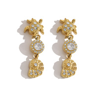 Boucles d'oreilles en acier inoxydable plaqué or 18 carats pour femmes, motifs étoile de mer, coquille de tortue, homard, oxydes de zirconium, vente en gros OEM