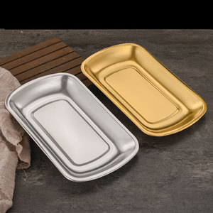 Stainless Steel Rectangular Plate 304 Gold <b>Silver</b> Commercial Buffet Serving <b>Tray</b> Hotel Coffee Tea Use - Product Image 1