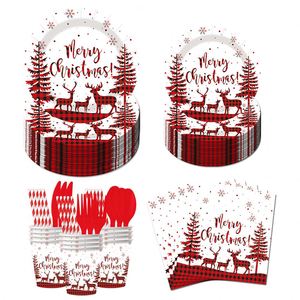 Wholesale Christmas Disposable <b>Paper</b> Plates Set Christmas Elk Theme Tableware <b>Paper</b> Plate <b>Tablecloth</b> Napkin Xmas Supplies - Product Image 1