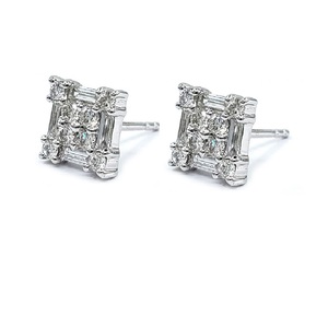 Bijoux fins véritable Top qualité 18k solide or blanc véritable diamant forme carrée boucles d'oreilles simples pour femme - Product Image 3