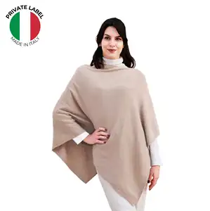 Syal wanita Italia kustom Poncho elegan wol dan kasmir bulu untuk musim gugur musim dingin kualitas tinggi warna pasir mengangkat bahu
