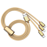 Câble de charge multi-embouts personnalisé 3 en 1, en nylon tressé doré, coque en aluminium, charge rapide pour appareils mobiles IOS Android Type-C