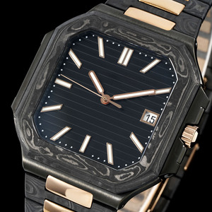 Montre mécanique automatique de luxe pour homme de qualité 5A, boîtier en fibre de carbone avec accent or rose octogonal, affichage de la date, montre-bracelet - Product Image 2