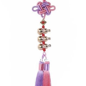 Pendentif de voiture Ruijin en cuivre pur avec nœud chinois et pompon, ornement porte-clés, décoration de rétroviseur, style artistique rétro - Product Image 5