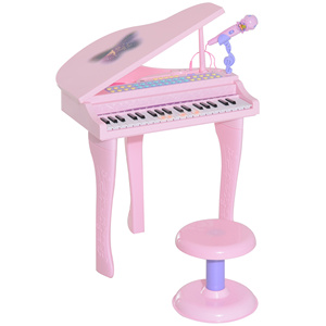 Piano Eléctrico Infantil HOMCOM con 37 Teclas Iluminadas, Micrófono y Taburete, 48x39x69 cm, Micrófono y Taburete Incluidos, 48x39x69 cm - Product Image 1