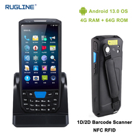 Rugline PDA Industrial Portátil con Sistema Operativo Android 13, 4G+64G, Escáner de Códigos de Barras 1D y 2D, NFC, RFID, Comunicación Wi-Fi para Escaneo de Pasaportes