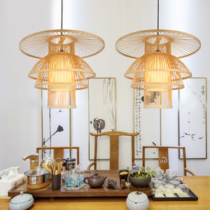 Lustre Zen en bambou tressé 40 50 60cm, lumière incandescente, lampe de plafond pour salon de thé, restaurant - Product Image 3