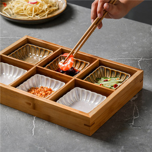 Platos de bambú y madera para hotel, platos de ensalada divididos, platos de nueve compartimentos, bandejas de almacenamiento, bandejas de madera, para alimentos secos - Product Image 3