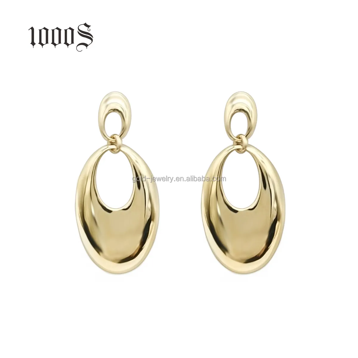 Anting-Anting Menjuntai Grosir Perhiasan Anting Wanita Anting-Anting Menjuntai Emas Elegan 14K Anting Kuning Trendi Pesta Ketiga Penilaian Logo Kustom