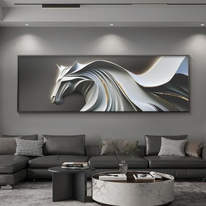 Cuadro Decorativo Moderno de Caballo a Óleo para Sala de Estar, Pintura Metálica Iluminada Enmarcada para Colgar en la Pared Detrás del Sofá - Product Image 4