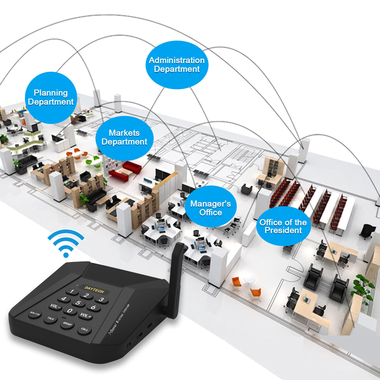 Sistema di citofono Wireless Daytech Set Radio a 2 vie multifunzione per la sala di comunicazione della casa o dell'ufficio al citofono della stanza 1 confezione