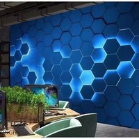 Murale murale personnalisée en soie imprimée par transfert thermique, motif géométrique hexagonal Art Déco bleu de style chinois, taille sur mesure pour fond de maison