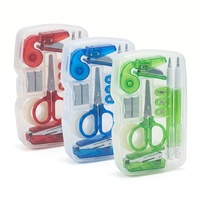 Kit de papeterie de bureau mini 8-en-1, organiseur de bureau portable avec agrafeuse, ciseaux, ruban adhésif pour l'école, les affaires et les voyages