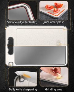 Planche à découper double face en acier inoxydable 304 et paille de blé, antiadhésive, compatible lave-vaisselle, écologique, facile à nettoyer, pour la cuisine - Product Image 5