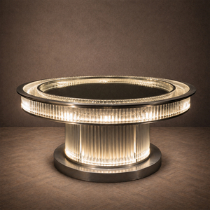 Modern Round Glass Coffee Table With Led <b>Lighting</b> Contemporary Design For Living Room - Product Image 2
