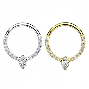 Anneau de nez articulé en acier inoxydable, forme goutte d'eau, serti de griffes, pour piercing, bijou cadeau - Product Image 1