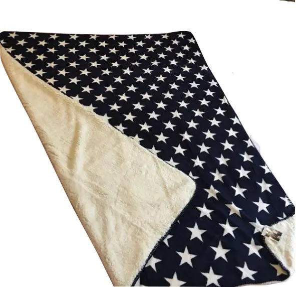 2 ply throw Knitted fabric Technics thick star printed soft sherpa fleece blanket