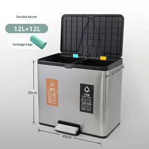 Hiện đại ba phần hình chữ nhật bằng thép không gỉ bàn đạp tái chế <span class=keywords><strong>bin</strong></span> thân thiện với môi nhà bếp phân loại chất thải bên trong - Product Image 5