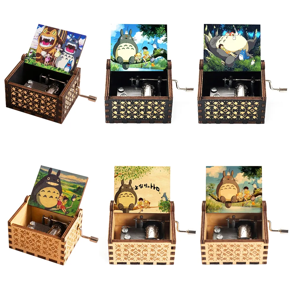 Großhandel Hot Sale Günstige Bulk Laser gravur Mini Custom Holz Totoro Handkurbel Spieluhr für Kinder Geschenke