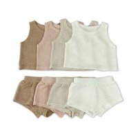 Ensemble personnalisé d'été pour bébés et jeunes filles : débardeur sans manches en coton gaufré et pantalon évasé