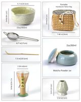 Ensemble de fouets à matcha en porcelaine de qualité alimentaire, design moderne et luxueux, durable, 7 pièces, ensemble de thé, sac en rotin fait main, pot en céramique Fujian, bambou