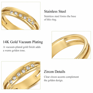 แหวนเซอร์คอนแบบแยกส่วน สแตนเลสสตีล ชุบทอง 14K ด้วยระบบสุญญากาศ เครื่องประดับสีทอง - Product Image 2