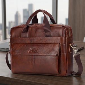 Sac pour ordinateur portable élégant en cuir de vache véritable, grande capacité, imperméable, antichoc, durable, léger, écologique, portable - Product Image 1