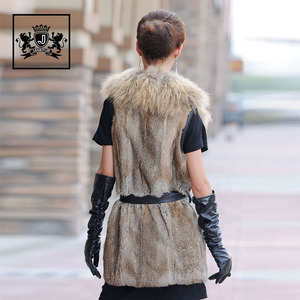 Femmes réel fourrure <span class=keywords><strong>gilet</strong></span> <span class=keywords><strong>Sans</strong></span> Manches animal Fourrure de <span class=keywords><strong>lapin</strong></span> <span class=keywords><strong>Gilet</strong></span> avec col de raton laveur - Product Image 6